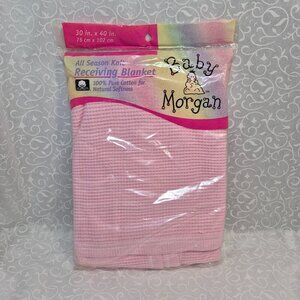 Vtg Pink Baby Morgan Cotton Receiving Blanket Waffle Knit 30x40 New Unopened
